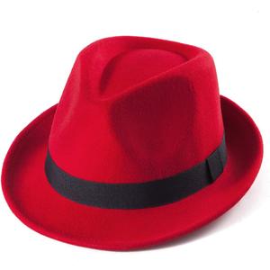 LADYBRO Straw Trilby Fedora Hat for Men 1920s Short Brim Wool Felt Panama Cap 7 1/4 (05 Red, Size: 7 1/4 (58cm), Fits 22" - 22 7/8")