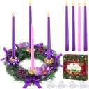 MCEAST 11.8 Inch Christmas Advent Wreath with 4 Flameless Taper Candles Purple Ribbon Candle Holder Christmas Centerpiece Decorations for X-mas Advent Holiday Party Decor