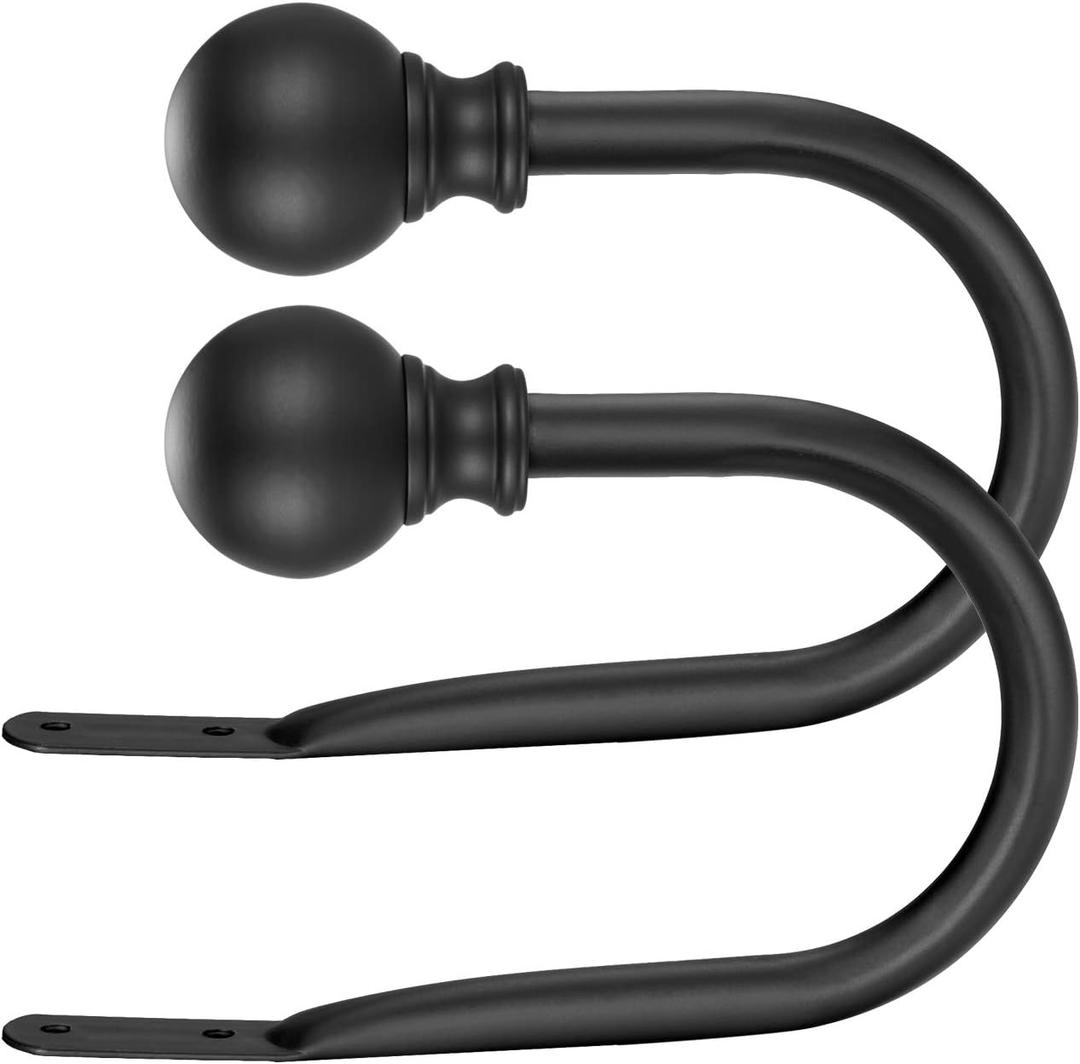 Double Curtain Rod, Adjustable 1 inch Double Drapery Rod Rods for Windows and Doors with Ball Round Finials and Brackets Set (Black Curtain Hooks, Standard)