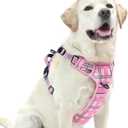 PUPTECK No Pull Dog Harness for Large, Adjustable Reflective Dog Harness with Handle Easy Control, Comfortable Soft Padded Pet Vest Harness for Large Dogs, Plaid Pink L