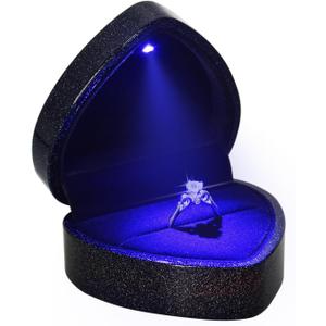 Luxury LED Lighted Engagement Ring Box - Heart Shaped Elegant Starry Sky Ring Case for Wedding Rings, Perfect for Proposal, Anniversary, Ceremony, and Gift Giving