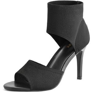 Peep Toe Heels for Women Sexy 3 Inches Stiletto Heeled Sandals for Women Open Toe Wide Stretchy Knit Heel Sandal Booties Slip On Comfortable Dressy Shoes for Prom, Party and Work (6.5)