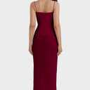 Women's Mesh Double Layer Dresses Lace Trim Maxi Elegant Party Bodycon Dress Slim Fit Back Slit Long Cocktail Party Dresses (Red, M)