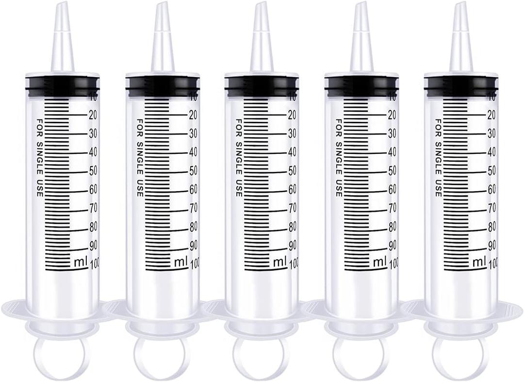 8 Pack 100ml Plastic Syringe for Scientific Labs, Dispensing, Measuring, Watering, Refilling, Multiple Uses
