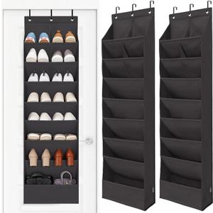 STORAGE MANIAC Over the Door Shoe Organizer Heavy-Duty Large Deep Pocket Hanging Shoe Organizer Shoe Rack Door Closet Shoe Organizer for Wall, Dorm & Narrow Door Storage Shoe Holder Black, 2 Pack