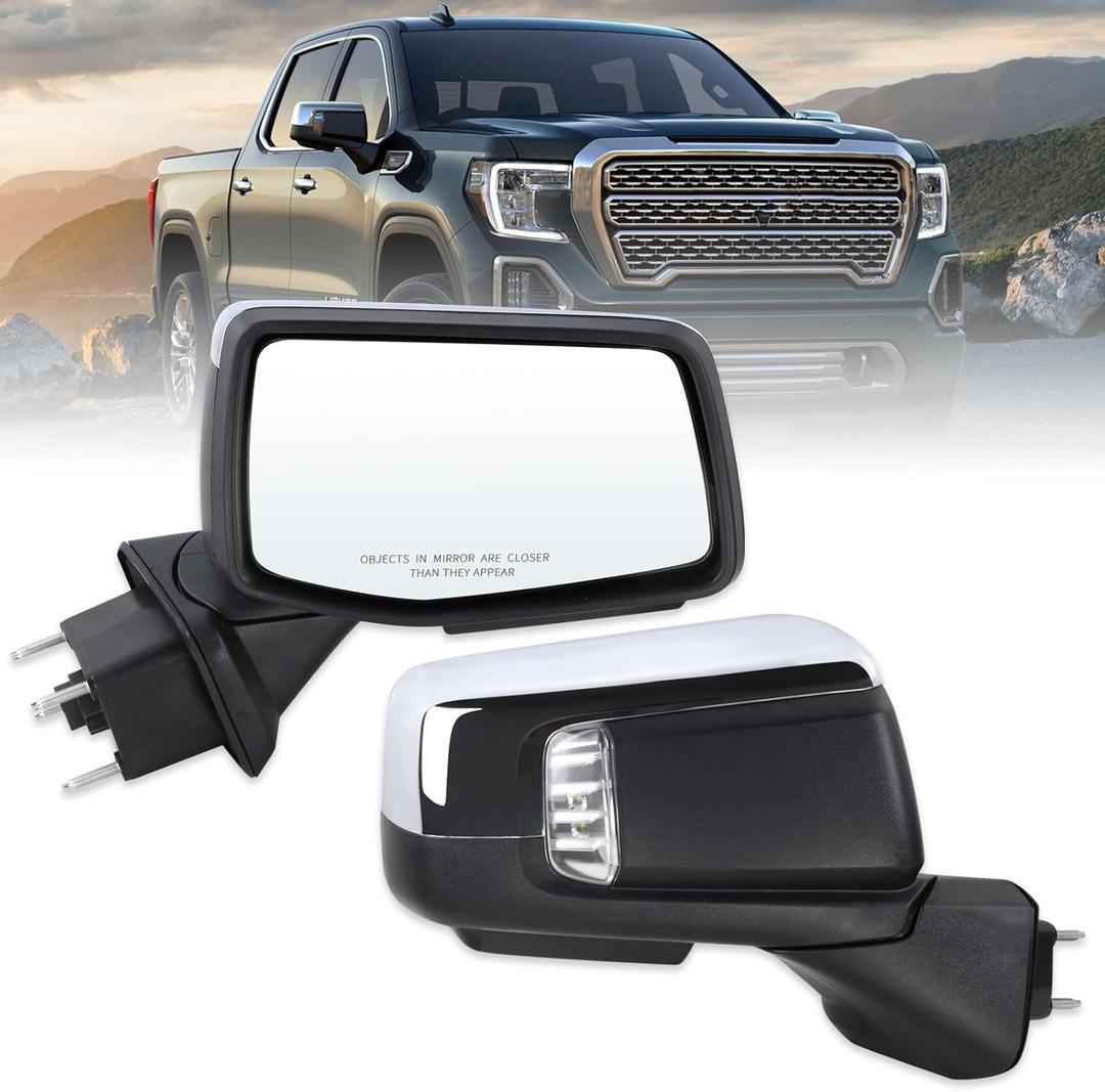 Right Passenger Side Mirror Compatible With 2019-2025 GMC Sierra 1500 With Power Folding Heated Turn Signal Puddle Light Memory Temperature Sensor Chrome Replace#84898873 84732186(15Pins)