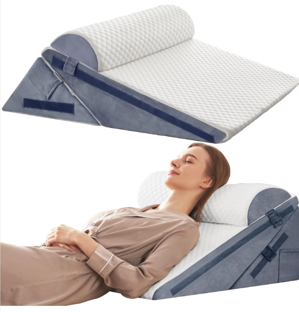 3PCS Wedge Pillow, Orthopedic Wedge Pillow for Acid Reflux, Back Pain Relief, Cooling Memory Foam Top, Bed Wedge Pillows for Headboard, Sleeping, Snoring, Back Support, After Surgery 24*24*12inch