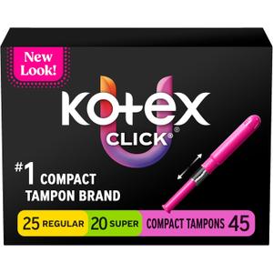 U by Kotex Tampons, Click Compact Multipack, Regular/Super Absorbency, Unscented, 45 Count