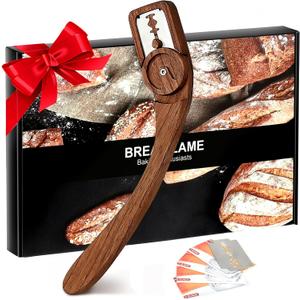 Innovative Magnetic Bread Lame Bread Scoring Tool,Bread Lame Cutter,Bread Scoring Knife for Bread Baking & Sourdough Baking,Bread Razor Tool with 5 Razor Blades-Black Walnut Wood