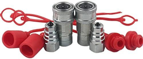 LSQ-PK-02 1/4" NPT Ag ISO 5675 Poppet Pioneer Style Hydraulic Quick Connect Coupler, w/Red Dust 2 Sets