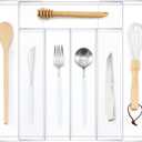 Teenyyou Expandable Kitchen Drawer Organizer Clear Acrylic Utensil Organizer Adjustable Acrylic Silverware Storage for Kitchen Drawers Silverware Flatware Knives(5-7 Compartments, 12 x 16 Inches)