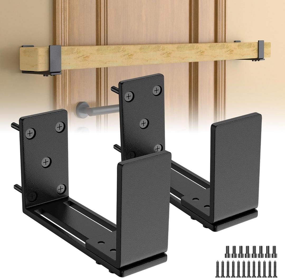 Laowu Adjustable Door Barricade Brackets, 2x4 Door Bar Holder, 4.4mm Thickened Heavy Duty Carbon Steel, Black, 2 Pack, Midlong