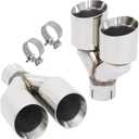 2.5" Dual Exhaust Tip 2.5 inch Inlet 3.5 inch Outlet 9.5 inch Overall Length Stainless Steel Double Wall Angle Cut Exhaust Tip with Clamp,2-Packs(Left and Right)