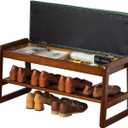 latifolia Solid Wood Bench, Entryway Shoe Bench with Cushion, Flip-Open Storage Compartment, 2-Tier Shoe Organizer(Green,31.50''L)