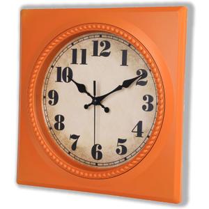 Vintage Wall Clock 1950s Style - Retro 50's Mid Century Square Wall Clocks Battery Operated Silent for Kitchen, Home Decor - 12 Inch, Orange