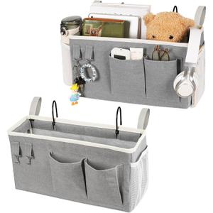 Loghot Bedside Caddy/Bedside Storage Bag Hanging Organizer for Bunk and Hospital Beds,Dorm Rooms Bed Rails,Can be Placed Glasses,Books,Mobile Phones,Keys (2pc Grey)