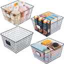JUNCHU CHERRY 4 PackExtra Large Wire Handmade Storage Basket for Organizing Household Goods,Pantry Organization,Bathroom countertop,Laundry,Wardrobe Storage Basket,Black