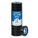 SPARTAN INDUSTRIAL - 3/4" X 66' Black Vinyl Tape - 12 Rolls of Waterproof Electrical Tape for Wire and Cable Bundling, Insulation, Repair