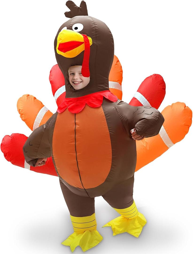 Camlinbo Thanksgiving Inflatable Costume, Funny Inflatable Turkey Costume for Kids Blow Up Full Body Turkey Outfit Opening Face Animals Costumes Suits For Boys Girls Teens Cosplay Thanksgiving Party