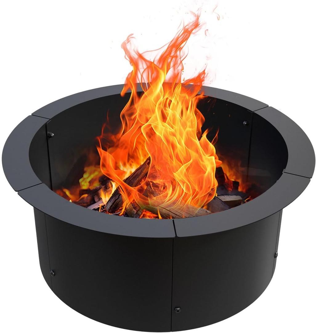 Fire Pit Ring Outdoor Wood Burning Fire Pit Liner 27.5 Inch Camping Fire Ring Painted Steel Firepit Ring Heavy Duty Campfire Ring Above or In-Ground for Bonfire Outdoor Backyard