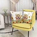 Sunshine Dog Pillow Covers 18x18in Set of 2 Yellow Sunflower Golden Retriever Puppy Throw Pillowcases Summer Bees Floral Cotton Linen Sofa Couch Patio Bedroom Cuchion Cover Decor