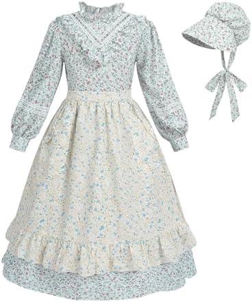 Nuoqi Pioneer Dresses for Girls Prairie Dress Long Colonial Costume 1800s Girls Victorian Dress, 35 inc, Medium