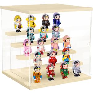 Nynelly Acrylic Display Case for Collectibles, 5 Tier Clear Display Box Stand with Door, Assemble Countertop Showcase Dustproof Storage Box for Minifigures, Funko Pop, Hot Wheels,Miniature (5 Tier-Solid Wood Step, Walnut)