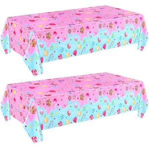 Fanfanwin 2 Pieces Candyland Plastic Tablecloth Candyland Sweet Party Decorations Colorful Lollipop Pink Table Covers for Candy Land Birthday Baby Shower Sweet Party Supplies