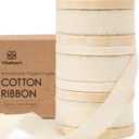 Vitalizart White Cotton Ribbon Handmade Fringe 5/8" x 21 Yd Cream Pure Natural Cotton Ribbons for Gift Wrapping Wedding Invites Bridal Shower Bouquets Holiday Decor