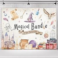 Omifly Wizard Baby Shower Backdrop 7Wx5H A Magical Bundle is On The Way Photography Witch Hat Magical Bundle Castle Owl Kids Background Party Decorations Cake Table Banner Decor Photo Booth Studio Pro