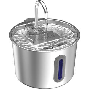 Stainless Steel Cat Fountain - 2.2L/74oz Ultra-Quiet Drinking Automatic Pet Water Fountain with Replacement Filters Cat Water Fountain with LED Window for Cats and Small Dogs