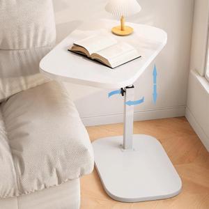 Pedestal C-Shaped Adjustable Small End Tables for Small Spaces Side TableDesktop can Turn 360 and The Height of The Sofa Side Table can be AdjustedWhite Desktop + White Bottom