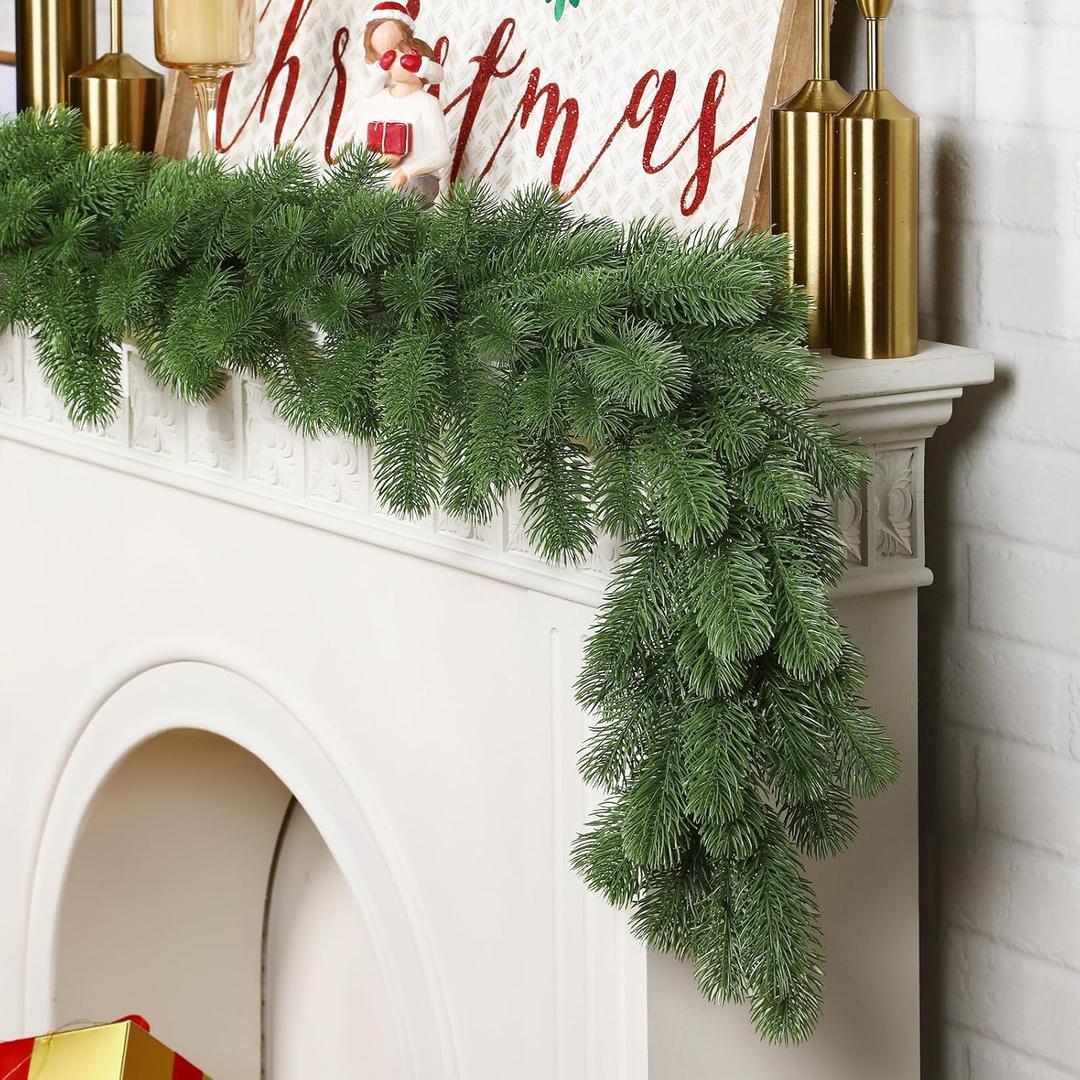 SHareconn 6Ft Artificial Christmas PE Garland, Realistic Norfolk Pine Reef with Hanging Rings, Greenery Decorations for Mantel, Stairs, Table, Wall, Indoor, Outdoor Xmas Decor, 6 FT