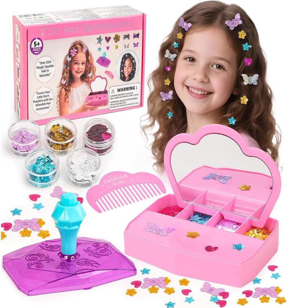 WooWee Hair Gem Stamper Kit, Sparkling Hair Jewels Styling Tool for Girls, Creative DIY Hair Art Crafts with Glitter Sequins, Birthday Party Gifts Toys for Girls Ages 3-12 Years Old