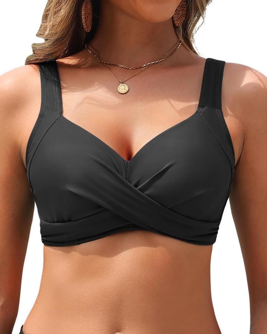 Women Underwire Bikini Tops - Push Up Swim Top Only Bra Padded Bathing Suit Top 2025 Swimsuit Tops (Large, Black)