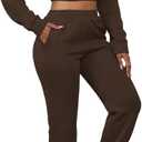 LovelyWholesale Women 2 Piece Outfits Long Sleeve Crop Hoodies and Pants Sweatsuit Set Brown Medium
