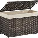 SONGMICS Storage Basket with Lid, 17.2 Gallon (65L) Storage Bin, Woven Blanket Storage Basket with Handles, Foldable, Removable Liner, Metal Frame, for Bedroom, Laundry Room, Brown URST56BR