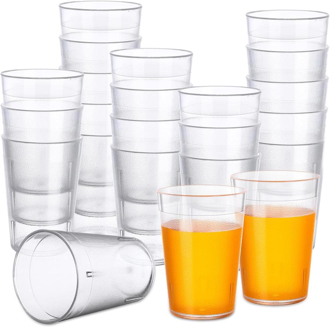 Hoolerry 48 Pcs Plastic Drinking Glasses Set 5 oz Clear Plastic Tumblers Stackable Frosted Cup Reusable Drinking Glasses Cups Bulk for Weddings Party Restaurant Kitchen (Transparent)