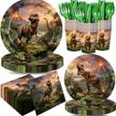 168pcs Dinosaur Party Supplies Paper Plates Napkins Dino World Decorations | Disposable Tableware Set Paper Cups Dinosaur Birthday Party Decorations for Kids Boys Birthday Decor Serves 24