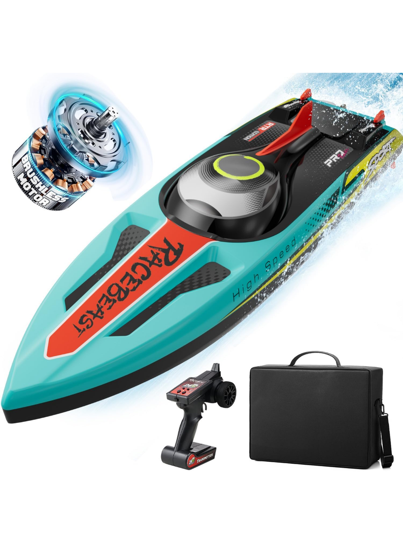 Brushless RC Boat 40+MPH, Remote Control Boats for Adults Kids, 19" Big Racing Boat for Salt Water Lake River with Self-Righting, LED Lights, Fishing Function Fast High Speed with Carry Bag