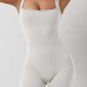 QINSEN Womens Strappy Square Neck Tank Top Tummy Control Bodycon Stretch Shorts Jumpsuit Rompers (White, S)