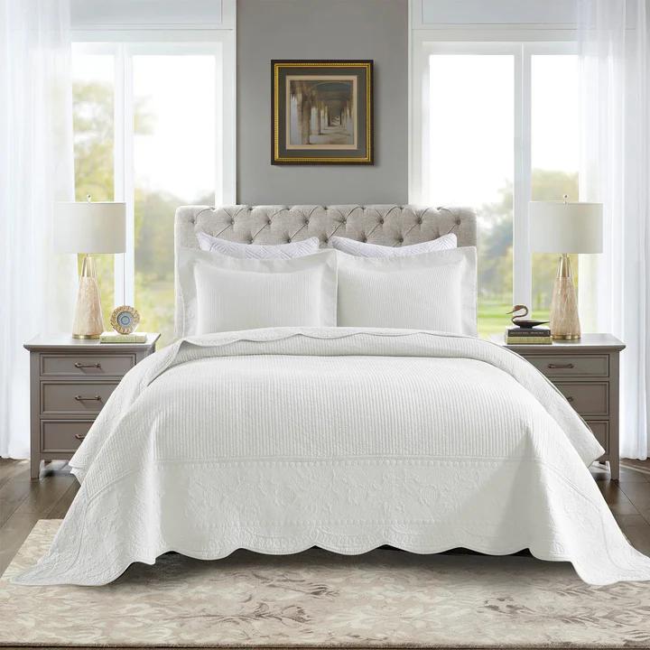MarCielo 3-Piece 100% Cotton Oversized Bedspread Lightweight Quilt Coverlet Embroidery Farmhouse Bedding Set (TG Bright White, King)