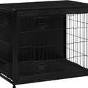 DWANTON Dog Crate Furniture with Cushion, Wooden Kennel Table with Double Doors, Indoor Dog House, Medium Size, 32.5" L, Black