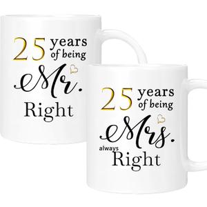 25th Anniversary Coffee Mugs Set of 2, 25 Year Anniversary Wedding Gifts Decorations for Couple Parents Men Women Husband Wife Him Her, Gift Box Packaging, 11oz