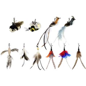 TTcat Cat Feather Toy Replacement Wand Refills, 10 Pcs Simulation Insects Bird Feathers.
