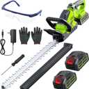 20'' Hedge Trimmer Cordless with 2pcs 4000mAh Battery, Electric Handheld Bush Clipper with Rechargeable Batteries, 3000RPM 180 Rotatable Head, 2/3'' Blade Gap Green,Gifts for Mothers Day