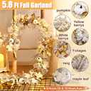 Waipfaru 2Pcs 5.8ft Fall Garland with Lights, Mantle Fireplace Autumn Garland with Pumpkins, Berries, Silk Material, White, L-Shaped, Indoor/Outdoor Porch Thanksgiving Halloween Decorations