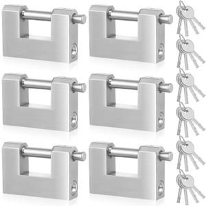 Blulu 6 Pack Heavy Duty Lock for Shipping Container with Stainless Steel Keys Stainless Steel D-Shaped Padlock for Garage Door, Shed, Storage Unit, Locker, and Warehouse (80 mm)