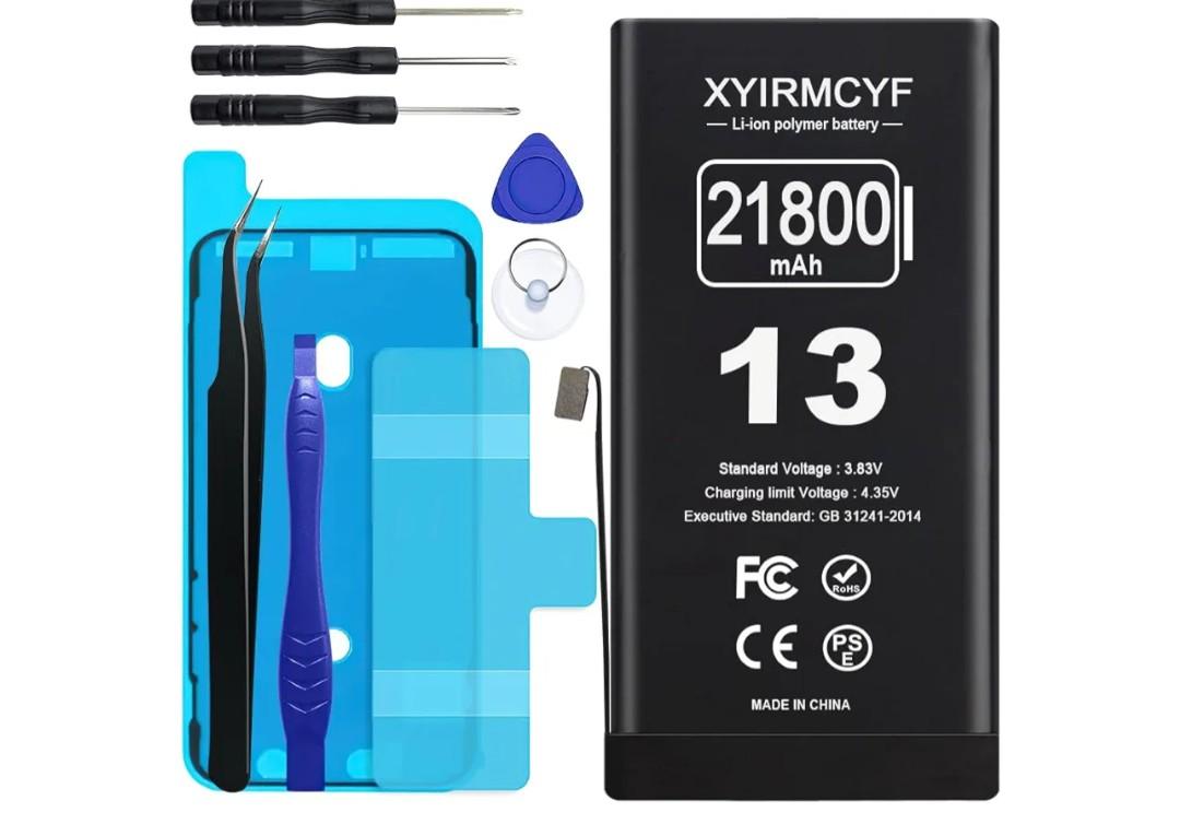 21800mAh Super Capacity Battery Compatible with iPhone 13, 0 Cycle Li-Polymer Replacement Battery for iPhone 13, with Professional Repair Tool Kit