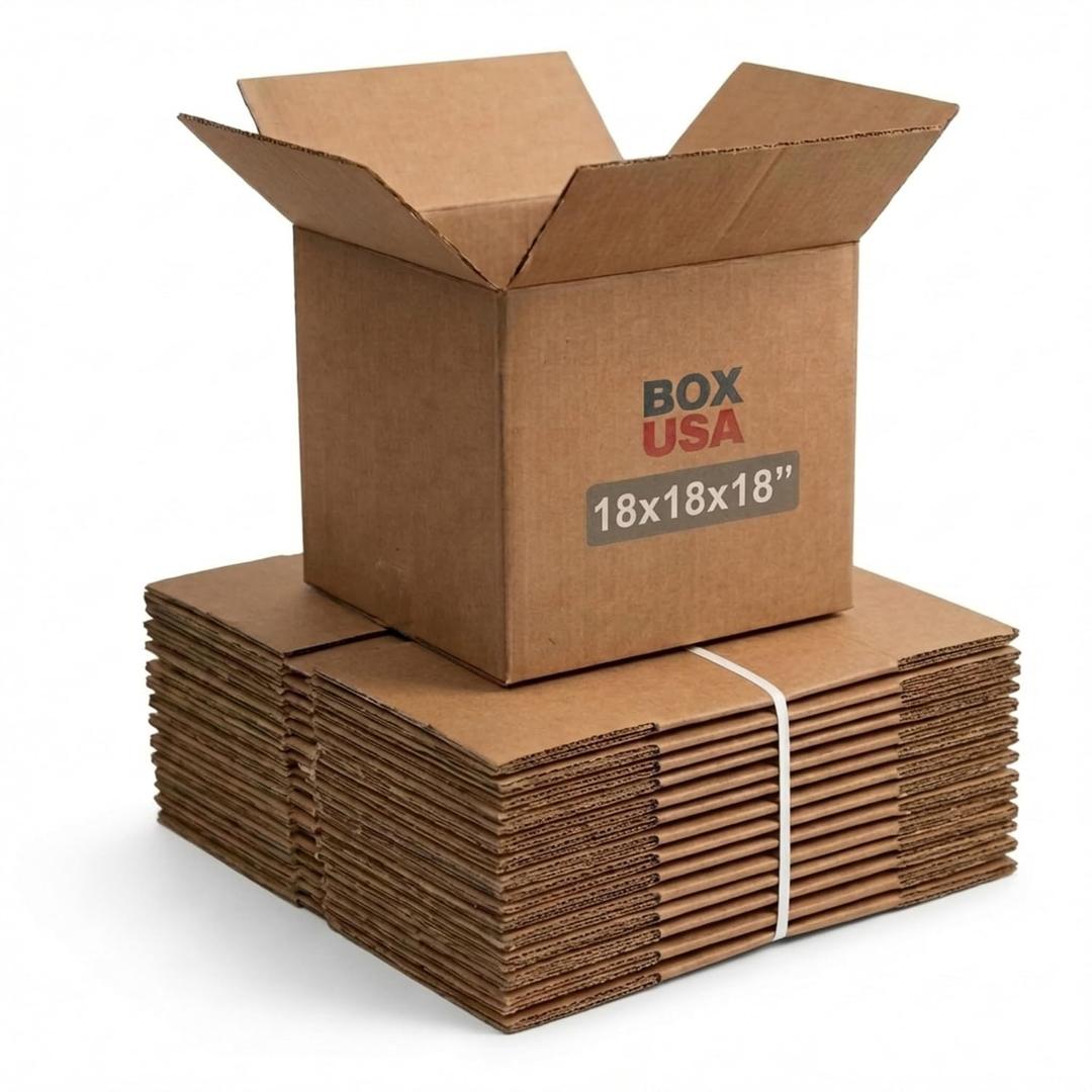 Box USA Shipping Boxes Medium 18"L x 18"W x 18"H 20-Pack - Corrugated Cardboard Box for Moving, Mailing, Packing, Packaging and Storage